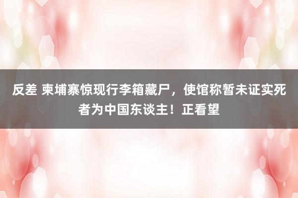 反差 柬埔寨惊现行李箱藏尸，使馆称暂未证实死者为中国东谈主！正看望