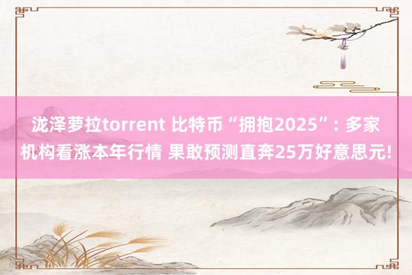 泷泽萝拉torrent 比特币“拥抱2025”: 多家机构看涨本年行情 果敢预测直奔25万好意思元!