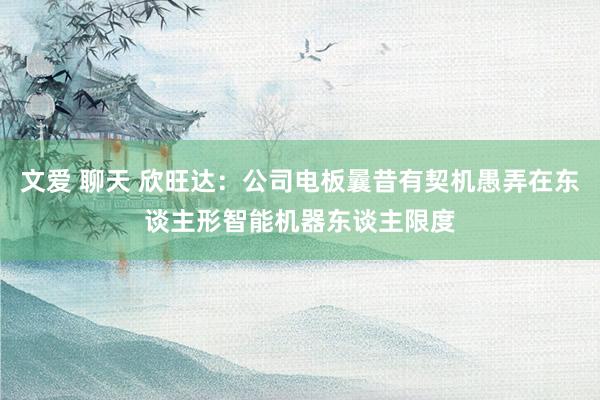 文爱 聊天 欣旺达：公司电板曩昔有契机愚弄在东谈主形智能机器东谈主限度